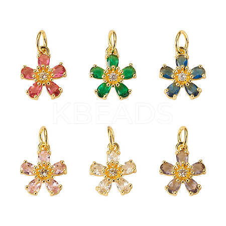 6Pcs 6 Colors Brass Micro Pave Cubic Zirconia Pendants KK-TA0002-10G-1