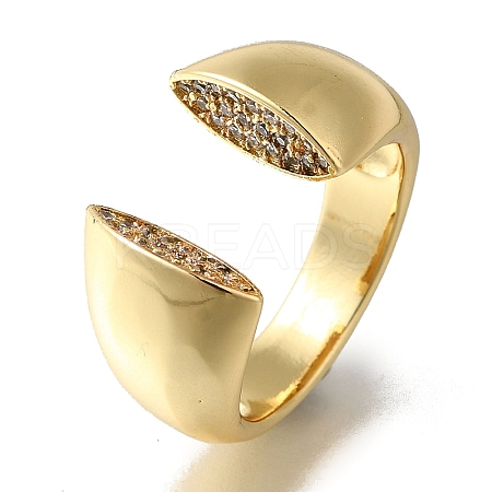 Rack Plating Brass Clear Cubic Zirconia Wide Open Cuff Rings RJEW-S411-15G-1