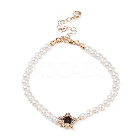 Brass Pave Clear Cubic Zirconia Star Link Chain Bracelets LS-BJEW-M321-01C-1