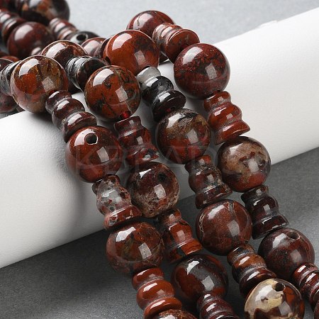 Natural Brecciated Jasper 3-Hole Guru Beads Strands G-K149-56-1