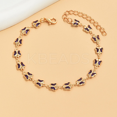 Bohemian Style Brass Enamel Butterfly Link Anklets WG8DE61-02-1