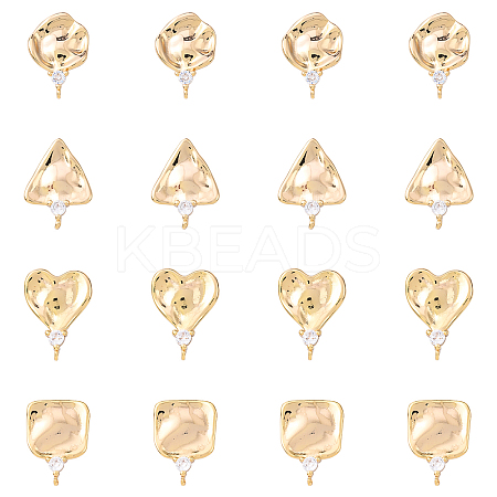 8Pcs 4 Styles Brass Micro Pave Cubic Zirconia Stud Earring Findings KK-YW0003-14-1