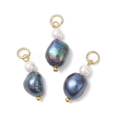 Natural Freshwater Pearl Potato & Shell Pearl Round Bead Pendants X-PALLOY-JF04714-01-1