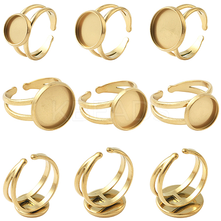 6Pcs 3 Styles 304 Stainless Steel Cuff Ring Settings STAS-BBC0008-14G-1