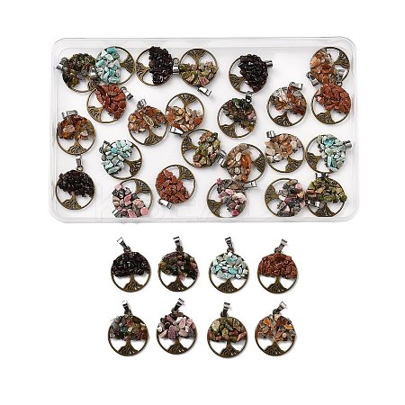 4 Sets 8 Styles Natural & Synthetic Mixed Stone Chip Pendants FIND-FH0006-04-1