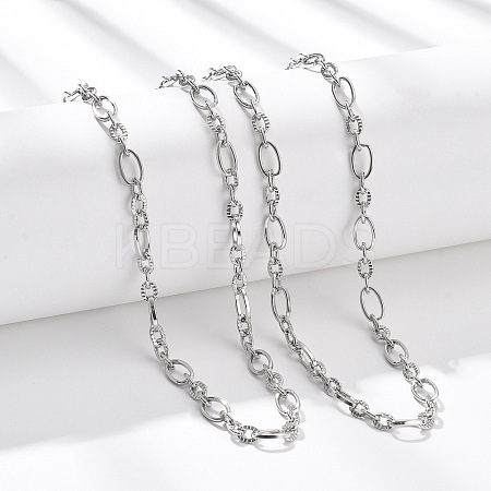 5.5MM 304 Stainless Steel Textured Oval Link Chain Necklaces NJEW-T016-12P-1