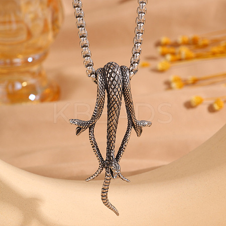 Vintage 304 Stainless Steel Three Snakes Pendant Necklaces for Men WG54BFC-01-1