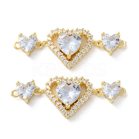 Rack Plating Brass Cubic Zirconia Triple Heart Connector Charm KK-C084-05G-03-1