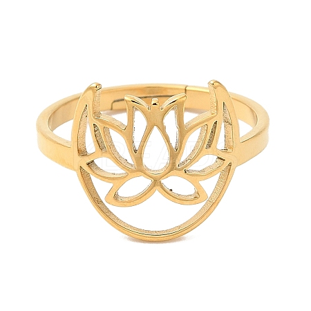 Ion Plating(IP) 304 Stainless Steel Hollow Lotus Adjustable Ring for Women RJEW-M149-30G-1
