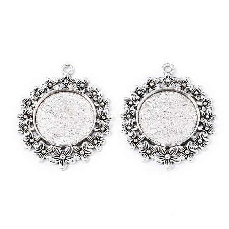 Tibetan Style Alloy Flat Round Pendant Cabochon Settings LS-TIBEP-S238-AS-NR-1