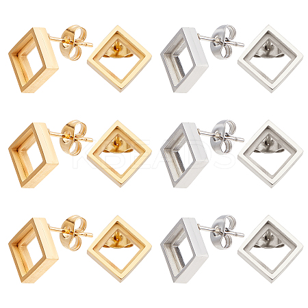 6 Pairs 2 Colors 304 Stainless Steel Stud Earring Settings STAS-UN0031-70-1