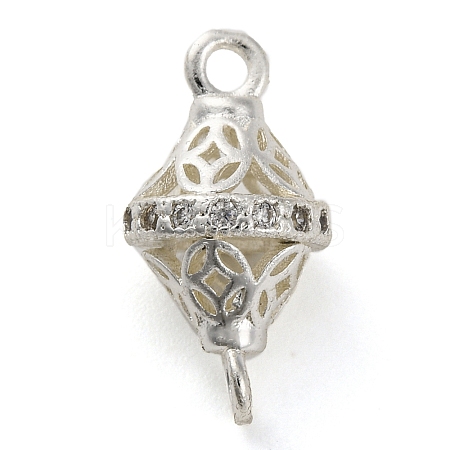Brass Micro Pave Clear Cubic Zirconia Hollow Bicone Connector Charms KK-A230-05E-S-1