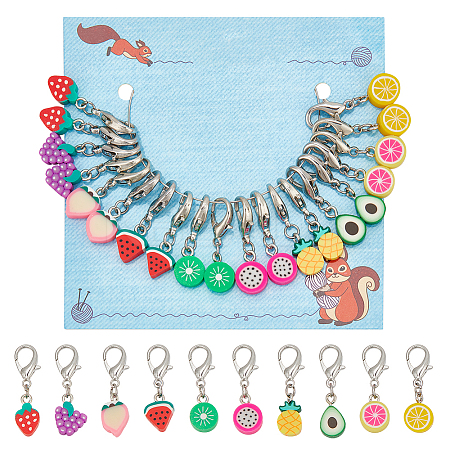 20Pcs 10 Styles Fruit Handmade Polymer Clay Pendant Stitch Markers HJEW-NB00048-1