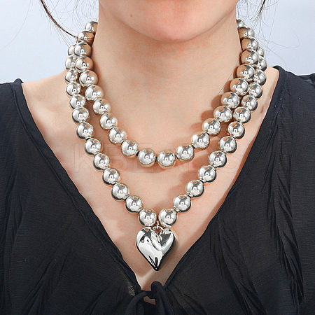 2Pcs 2 Styles Alloy Heart Pendant Necklaces Set NJEW-P319-02P-1