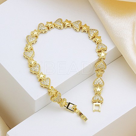 Brass Micro Pave Clear Cubic Zirconia Link Chain Bracelets for Women BJEW-P366-01A-G-1