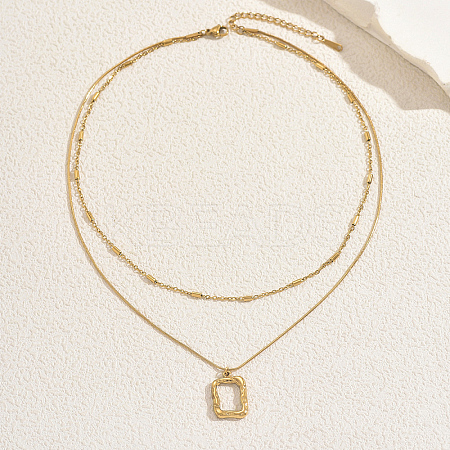 French Stainless Steel Irregular Square Pendant Double-layer Necklaces for Women AH9008-1