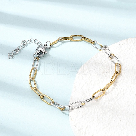 4MM Two Tone 304 Stainless Steel Textured Paperclip Chain Bracelets for Man and Women SA-CBAB767-13GP-1