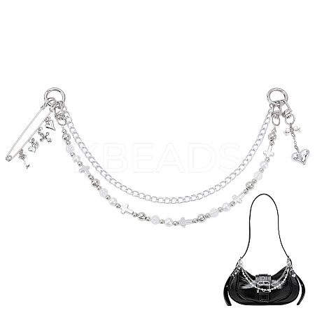 Aluminium Chains & Acrylic Beaded Double Layer Cross Purse Decorative Chains HJEW-NB00282-1