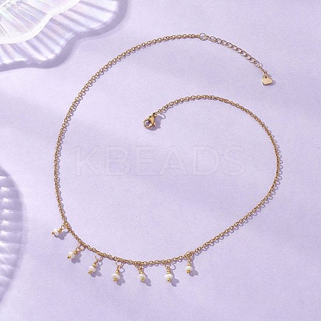 Natural Pearl Rice Pendant Bib Necklaces with 304 Stainless Steel Cable Chains NJEW-JN05944-1