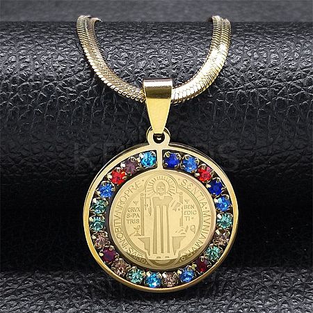 Colorful Rhinestone Saint Benedict Pendant Necklaces NJEW-G123-01G-1