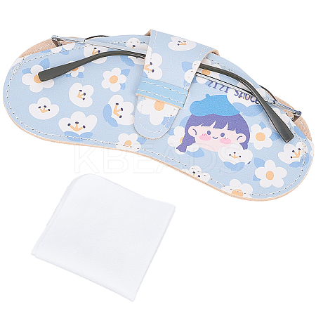 1Pc Flower Printed PU Leather Portable Slim Sunglasses Pouch AJEW-CN0003-25A-1