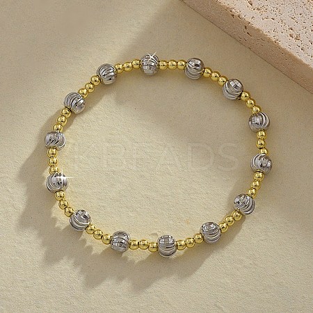 Brass Round Beaded Stretch Bracelets for Women Men LS-BJEW-Z129-01GP-1
