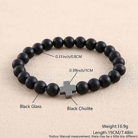 Glass Round Beaded Stretch Bracelets for Men Women OI3299-3-1