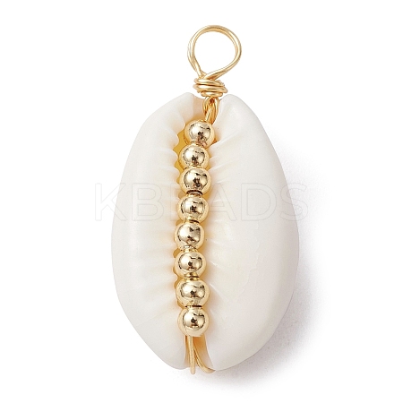 5Pcs Natural Cowrie Shell Copper Wire Wrapped Pendants PALLOY-JF02277-01A-1
