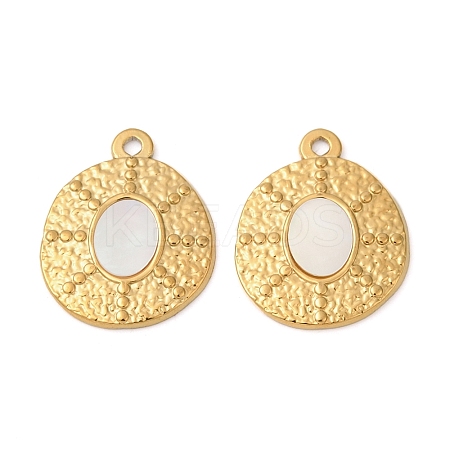 304 Stainless Steel Natural White Shell Pendants STAS-L288-05G-02-1