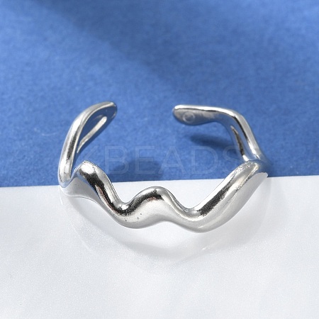 Non-Tarnish 304 Stainless Steel Wave Open Cuff Ring for Women LS-RJEW-C040-02P-1