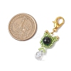 Natural Tiger Eye & Glass Seed Beaded Cat Pendant Decoration HJEW-MZ00157-06-3