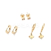 3 Pairs 3 Style Enamel Rhombus with Star Dangle Hoop Earrings EJEW-B020-10G-1