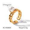 304 Stainless Steel Pave Clear Cubic Zirconia Cuff Open Rings for Women WG46FF3-06-1
