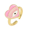 Pink Color Enamel Heart with Eye Open Cuff Ring RJEW-F135-08G-4