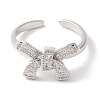 Bowknot Brass Micro Pave Clear Cubic Zirconia Open Cuff Rings for Women LS-RJEW-C098-08P-2