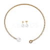 Round Plastic Imitation Pearl Stud Earrings & Cubic Zirconia and Rhinestone Cuff Choker Necklaces Sets SJEW-U003-03G-4