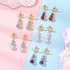 Natural Mixed Stone Bowknot with Round Dangle Stud Earrings EJEW-JE06780-1
