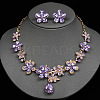Flower & Teardrop Alloy Glass Stud Earring & Pendant Necklaces Sets for Women FS-WG5A09D-04-1