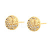 Flat Round with Butterfly Brass Micro Pave Clear Cubic Zirconia Stud Earrings EJEW-H162-02G-4