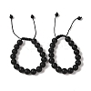 10mm Round Natural Black Onyx(Dyed & Heated) Braided Bead Bracelets BJEW-C067-01C-29-1