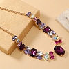 European Vintage Style Alloy Rhinestone Geometric Oval Bib Necklaces for Women FX7886-2-2