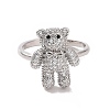 Cubic Zirconia Bear Open Cuff Ring RJEW-P083-01P-02-2