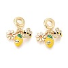Brass Micro Pave Clear Cubic Zirconia and Enamel European Dangle Charms KK-T079-83G-1