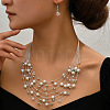 Bohemian Ethnic Style Alloy & Plastic Pearl & Glass Round Beaded Multilayer Necklaces & Dangle Earrings Sets FS-WG56E61-04-1