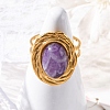 Oval Natural Amethyst Finger Rings RJEW-M063-01G-16-4