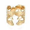 304 Stainless Steel Ginkgo Leaf Wrap Open Cuff Ring RJEW-T023-28G-2