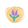 Round with Tulip Brass Enamel Open Cuff Rings RJEW-U009-05C-G-2
