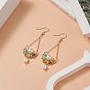Natural Pearl & Glass Teardrop with Flower Dangle Earrings EJEW-TA00222-03-3