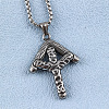 304 Stainless Steel Textured Viking Rune Pendant Necklaces for Men WGD6348-02-2