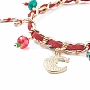 Christmas Candy Cane & Reindeer & Moon Alloy Charm Bracelet with Glass Beads BJEW-TA00090-02-5